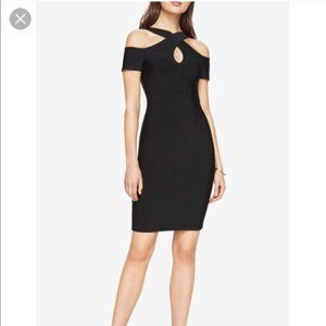 BCBGMaxAzria Black Cold Shoulder Halter Ally dress, women's size XXS